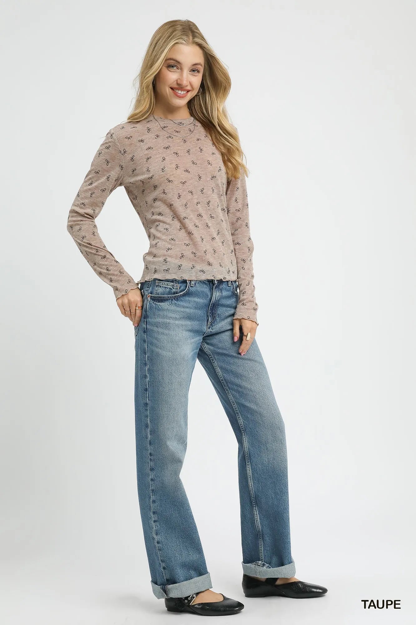 Umgee Bow Print Lightweight Knit Top - Tigbul's Variety Fashion Shop