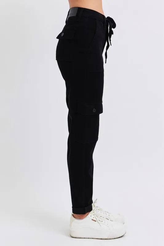 Judy Blue Black High Waist Cargo Cuffed Jogger - Tigbul's Variety Fashion Shop