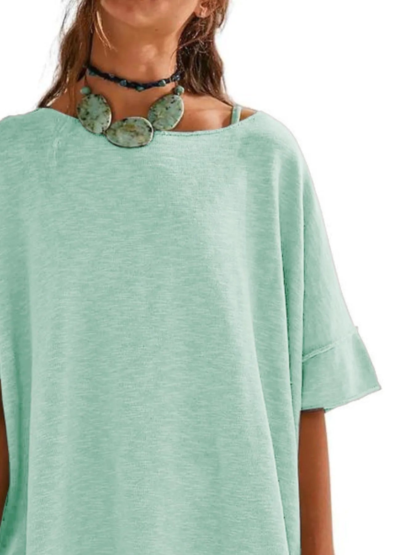 Oversized Round Neck Drop-Shoulder T-Shirt - Tigbul's Variety Fashion Shop