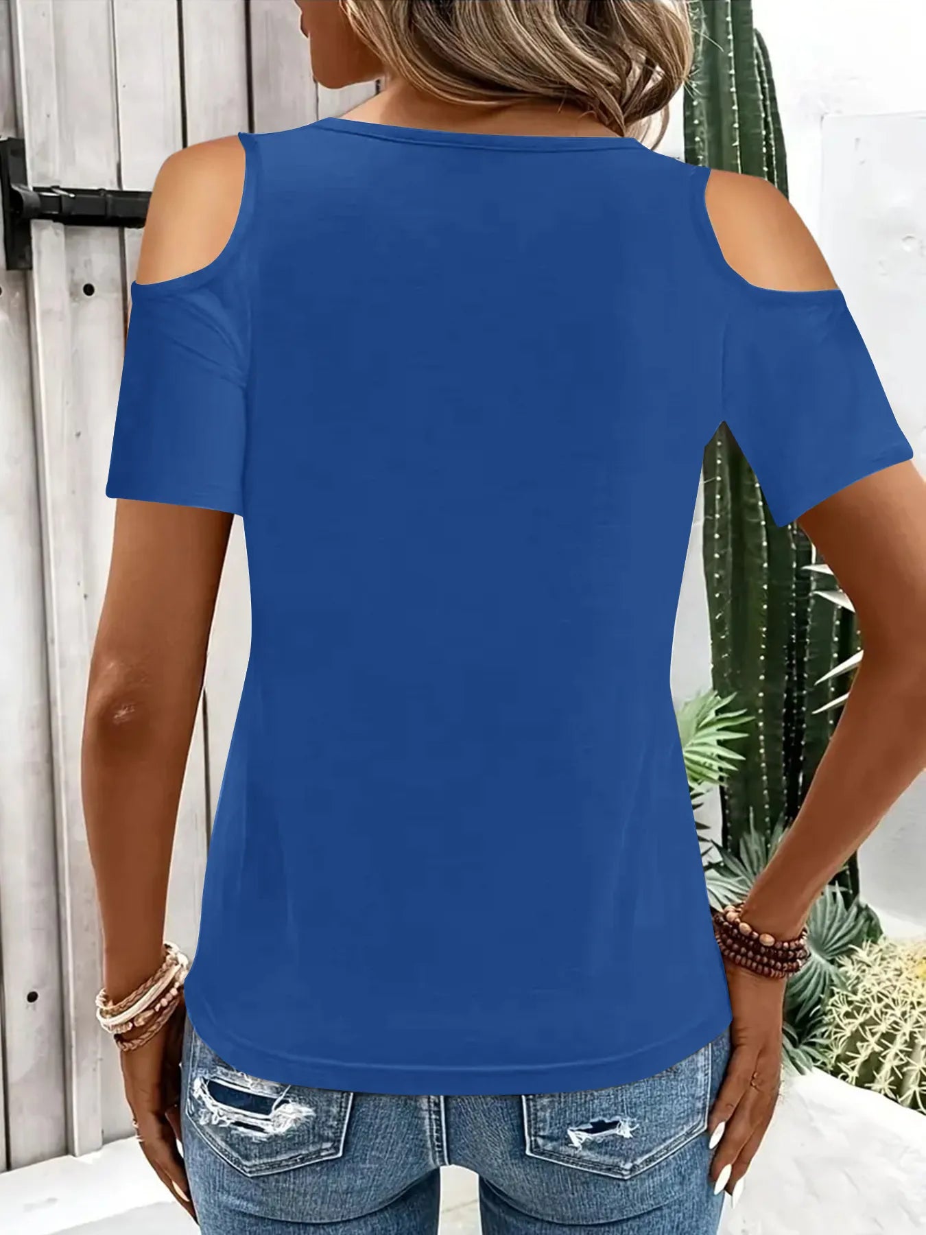 Cold Shoulder T-Shirt with Metal Ring Detail - Tigbul's Variety Fashion Shop