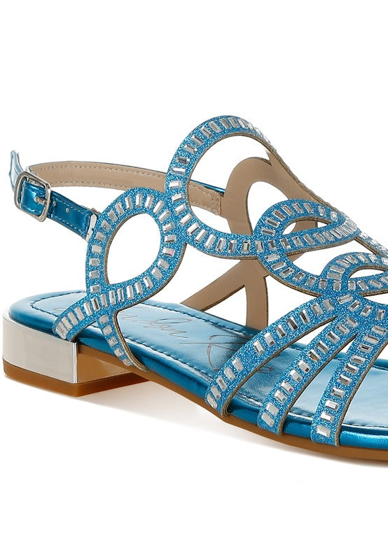 Jisters Cut Out Detail Rhinestone Flat Sandals - Tigbul's Variety Fashion Shop