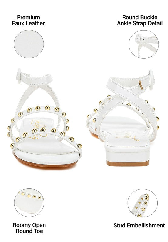 Flippity Studded Ankle Strap Flat Sandals - Tigbul's Variety Fashion Shop