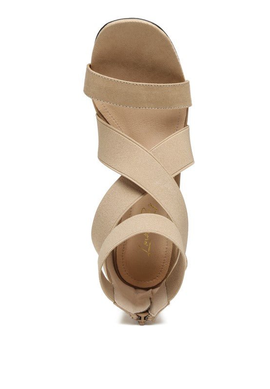 Benicia Elastic Strappy Block Heel Sandals - Tigbul's Variety Fashion Shop
