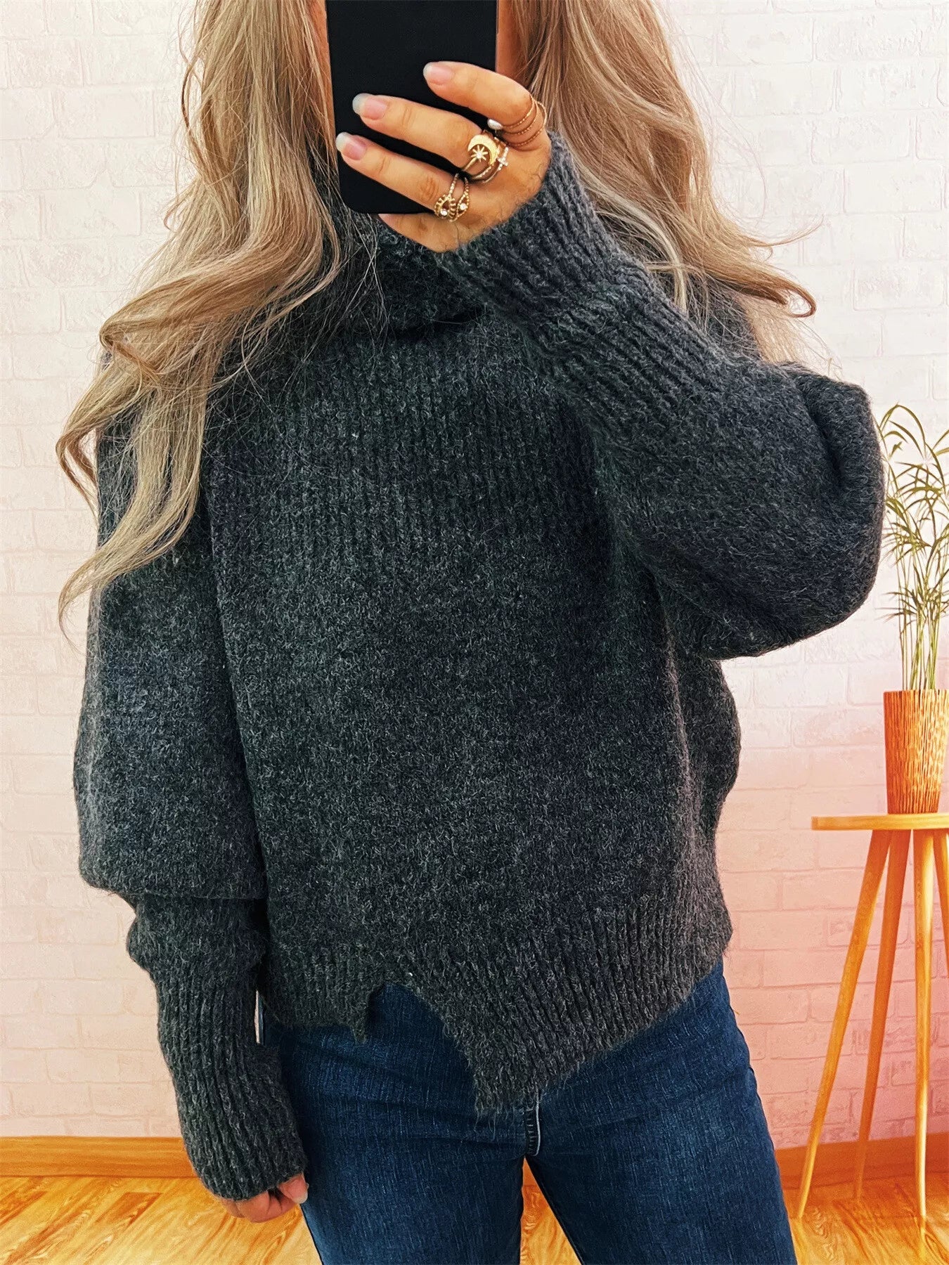 Ribbed Turtleneck Long Sleeve Sweater - Tigbul's Variety Fashion Shop