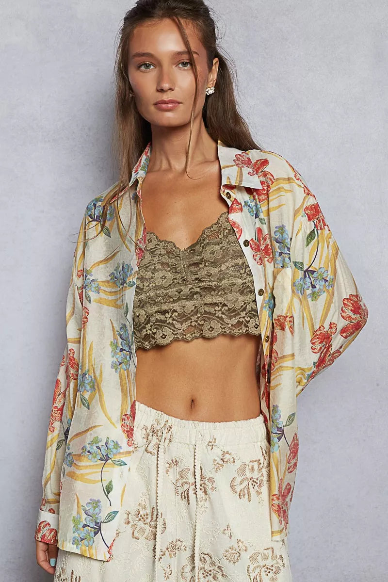 POL Floral Print Button Down Long Sleeve Shirt - Tigbul's Variety Fashion Shop