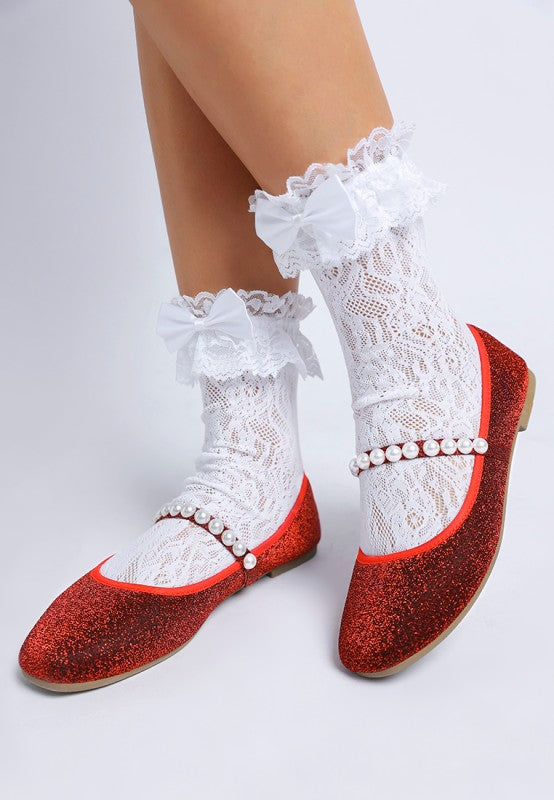 Corphee Pearl Strapped Glitter Ballerinas - Tigbul's Variety Fashion Shop