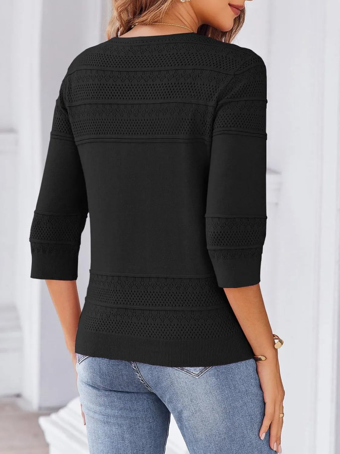 Button Up 3/4 Sleeve Cardigan - Tigbul's Variety Fashion Shop
