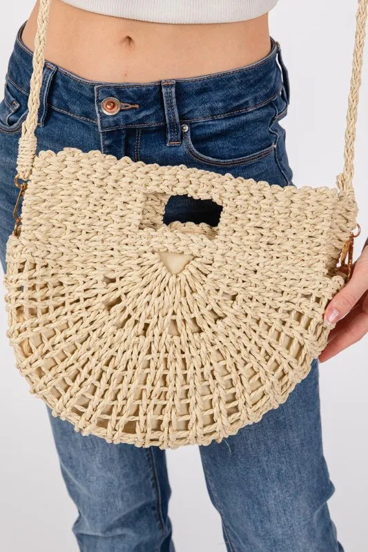 Ivory Braided Semi Circle Tote Bag - Tigbul's Variety Fashion Shop