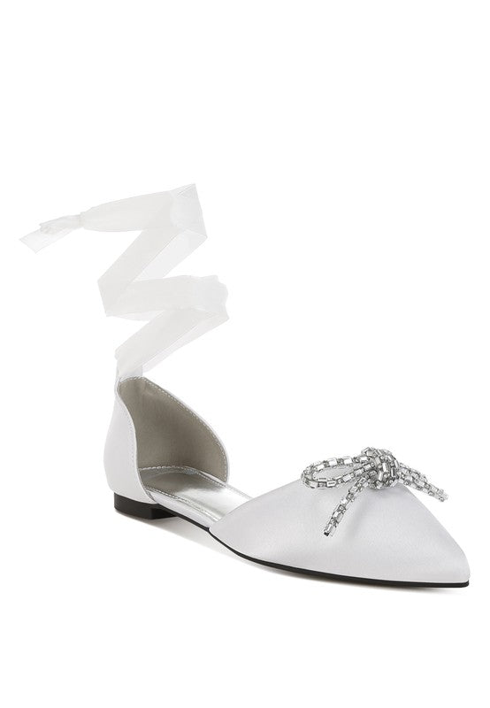 Simina Rhinestone Detail Bow Flat Sandals - Tigbul's Variety Fashion Shop