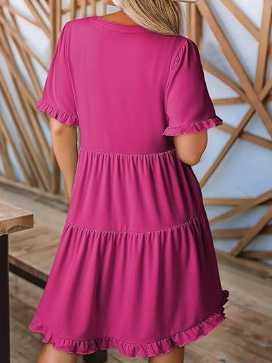 Tiered Notched Short Sleeve Mini Dress - Tigbul's Variety Fashion Shop