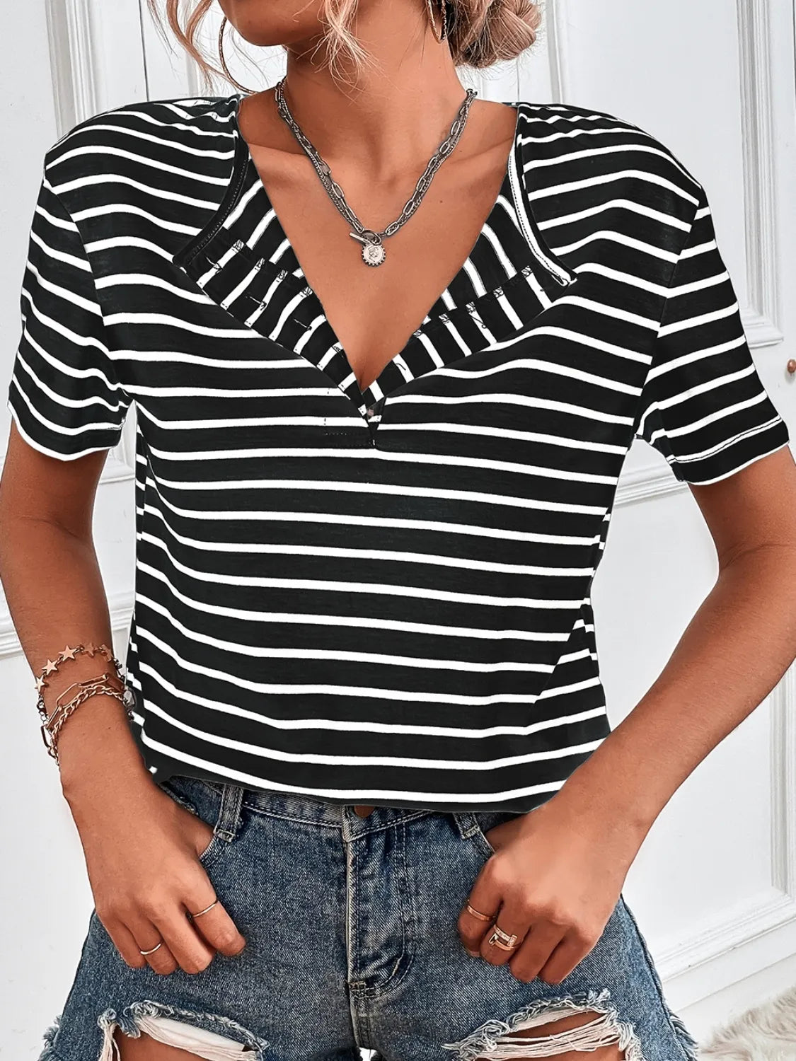 Striped Short Sleeve Top - Tigbul's Variety Fashion Shop