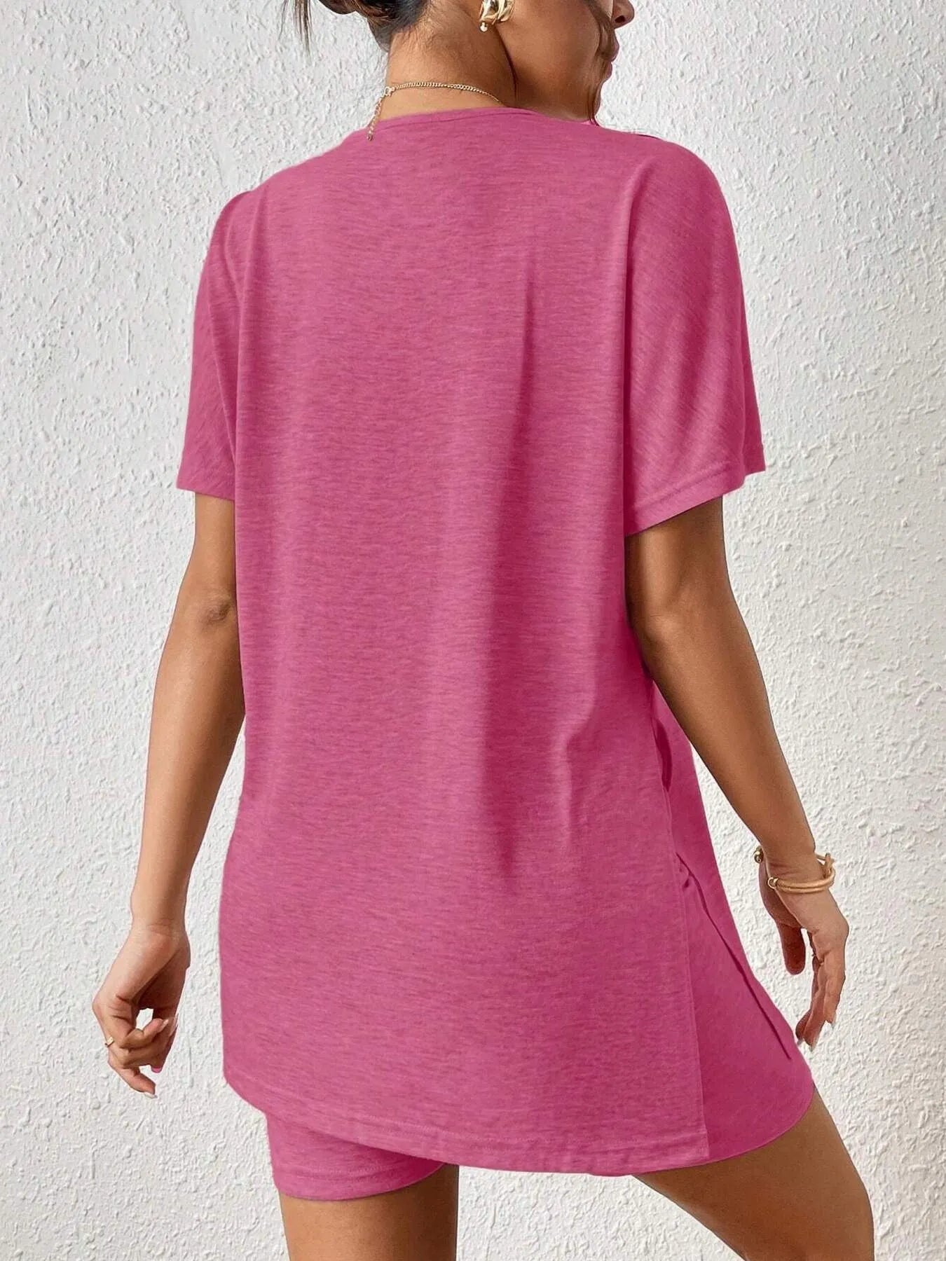Casual Round Neck T-Shirt and Shorts Set - Tigbul's Variety Fashion Shop