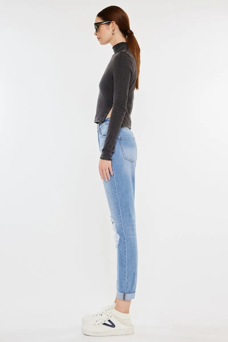Kancan High Rise Distressed Mom Jeans - Tigbul's Variety Fashion Shop