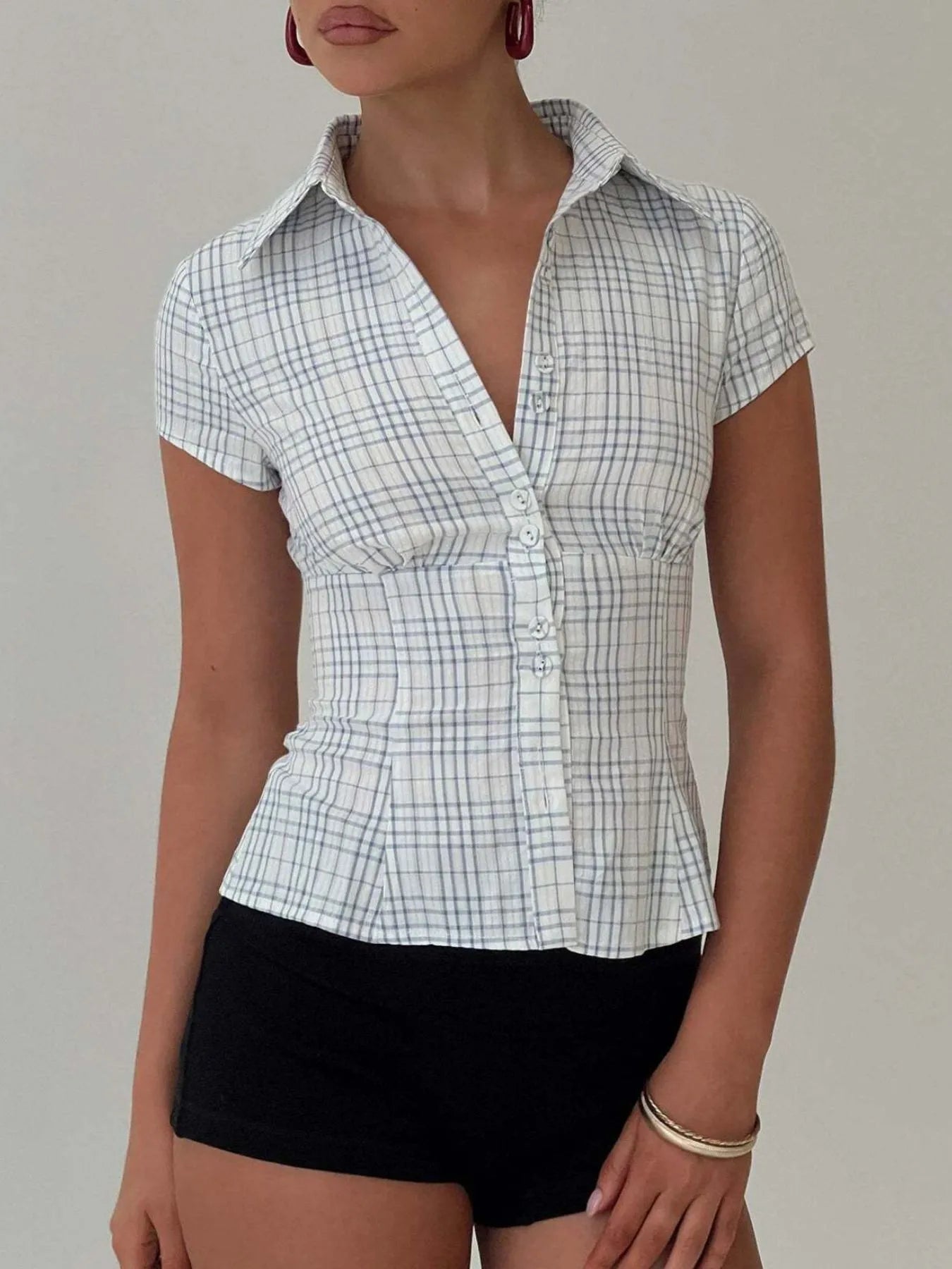 Plaid Short Sleeve Button-Up Shirt - Tigbul's Variety Fashion Shop