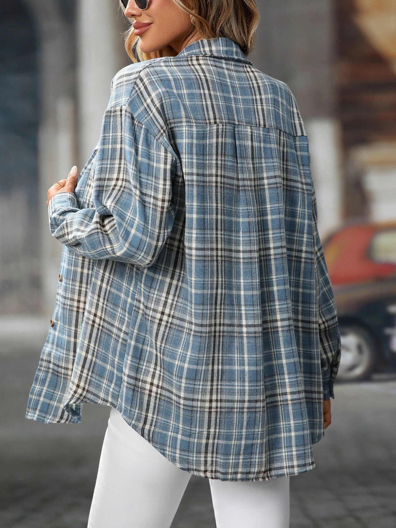 Oversized Plaid Button-Up Shirt - Tigbul's Variety Fashion Shop
