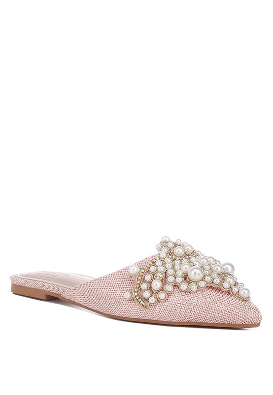 ASTRE Embellished Delicate Pearl Mules - Tigbul's Variety Fashion Shop