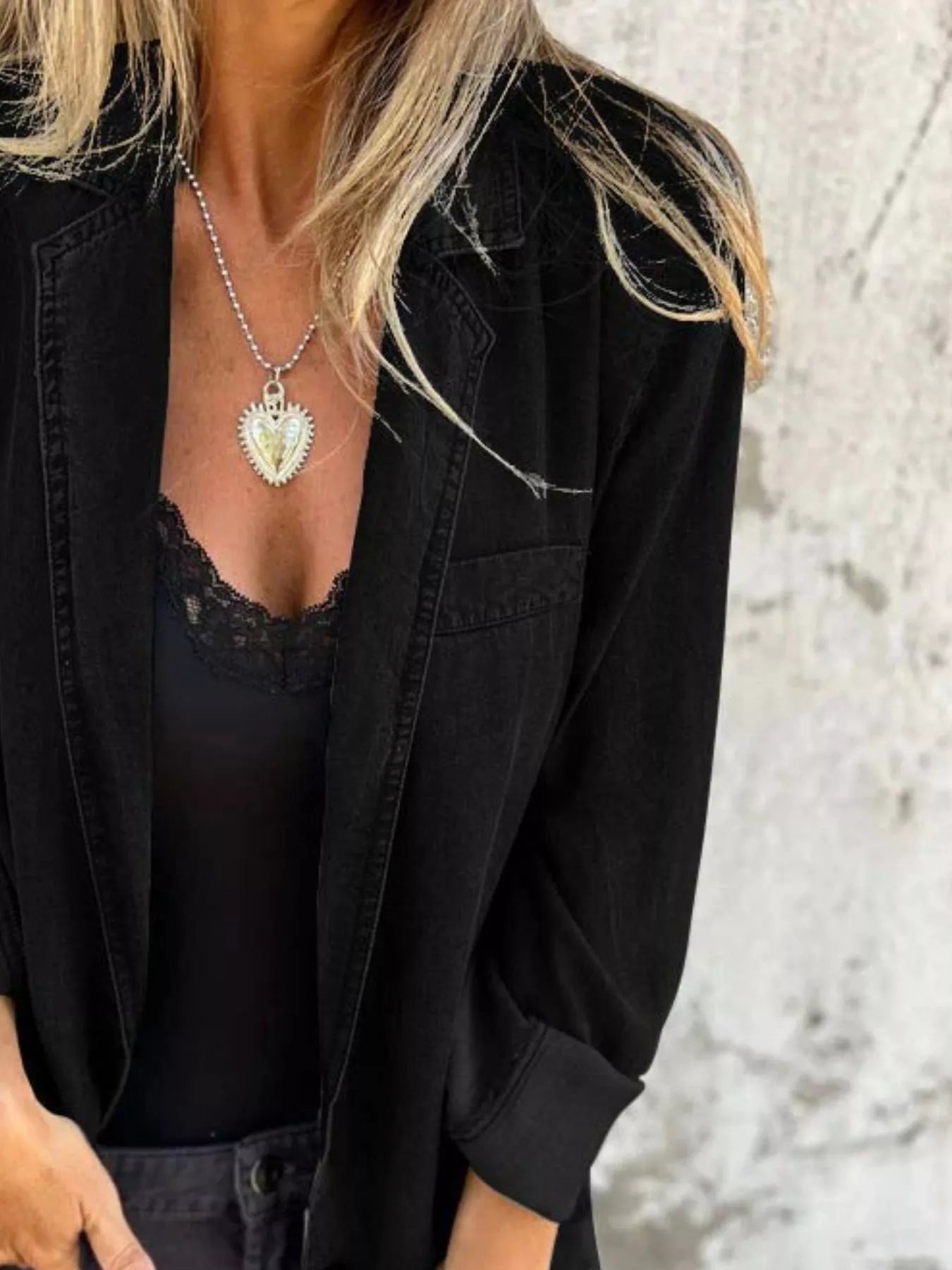 Full Size Button Down Denim Blazer Plus Size - Tigbul's Variety Fashion Shop