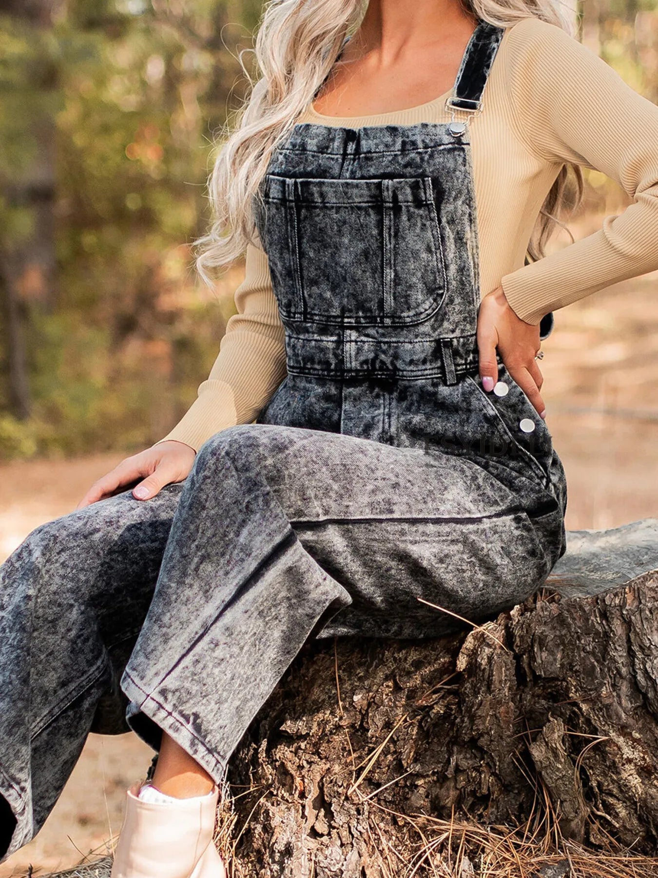 Vintage Washed Wide Leg Denim Overalls with Front Pockets - Tigbul's Variety Fashion Shop