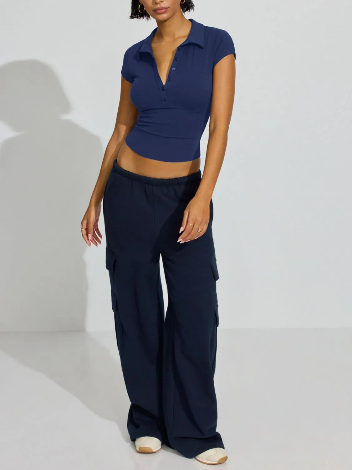 Collared Neck Short Sleeve Top - Tigbul's Variety Fashion Shop