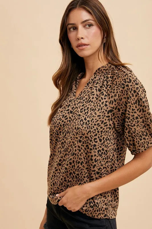 Animal Print Knit Volume Sleeve Blouse - Tigbul's Variety Fashion Shop