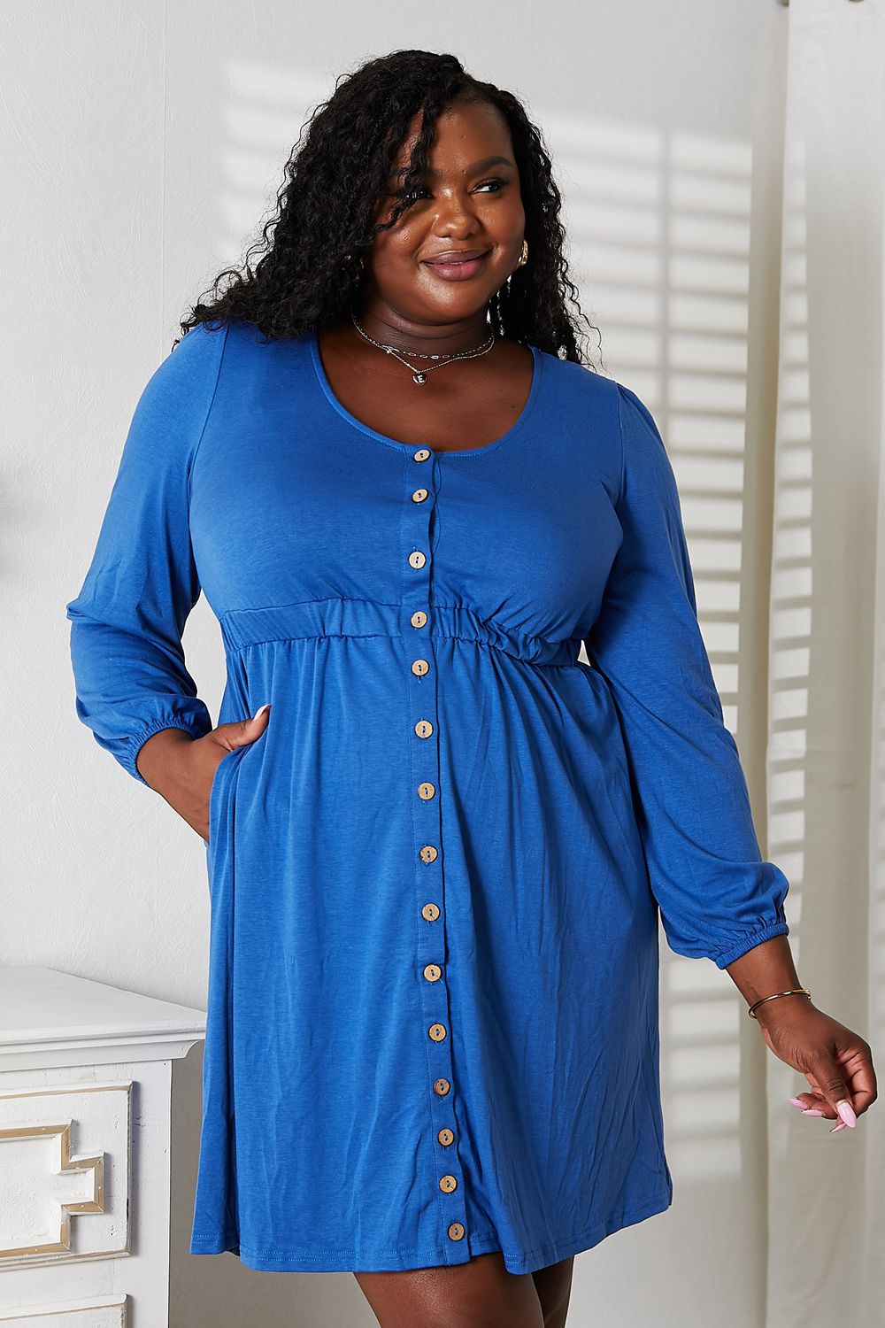 Scoop Neck Empire Waist Long Sleeve Magic Dress - Tigbul's Variety Fashion Shop