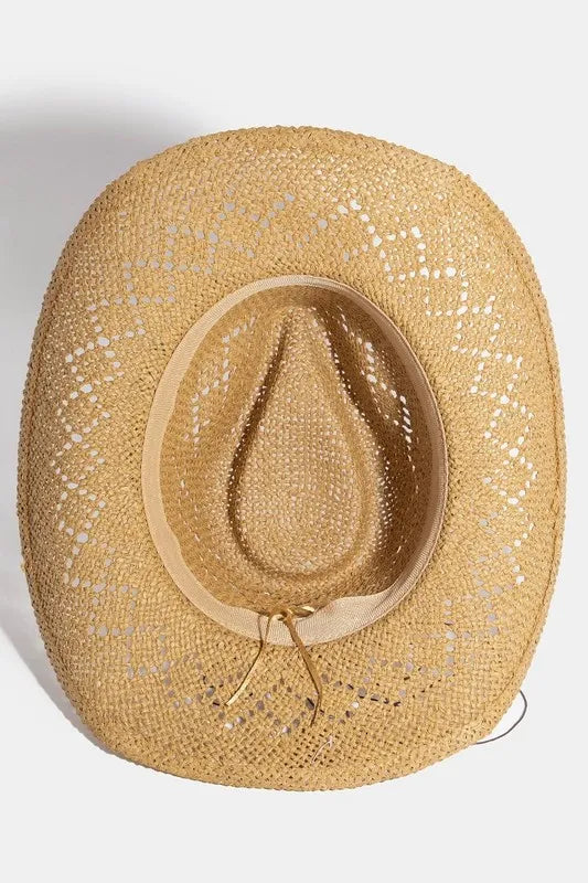 Fame Turquoise and Shell Star Beads Strap Western Straw Hat - Tigbul's Variety Fashion Shop