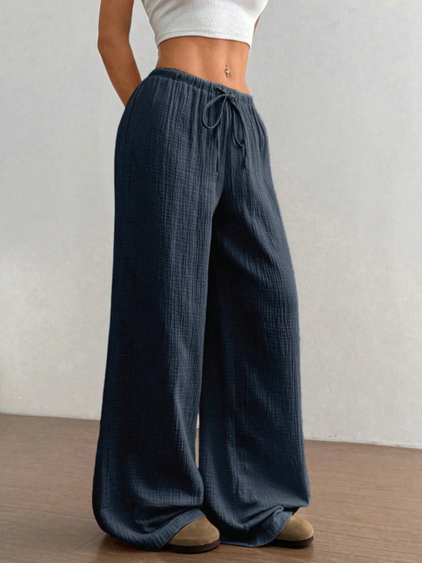 Wide Leg Drawstring Casual Pants - Tigbul's Variety Fashion Shop