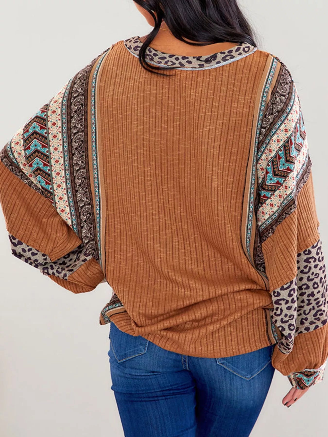 Leopard Color Block Ribbed Top - Tigbul's Variety Fashion Shop