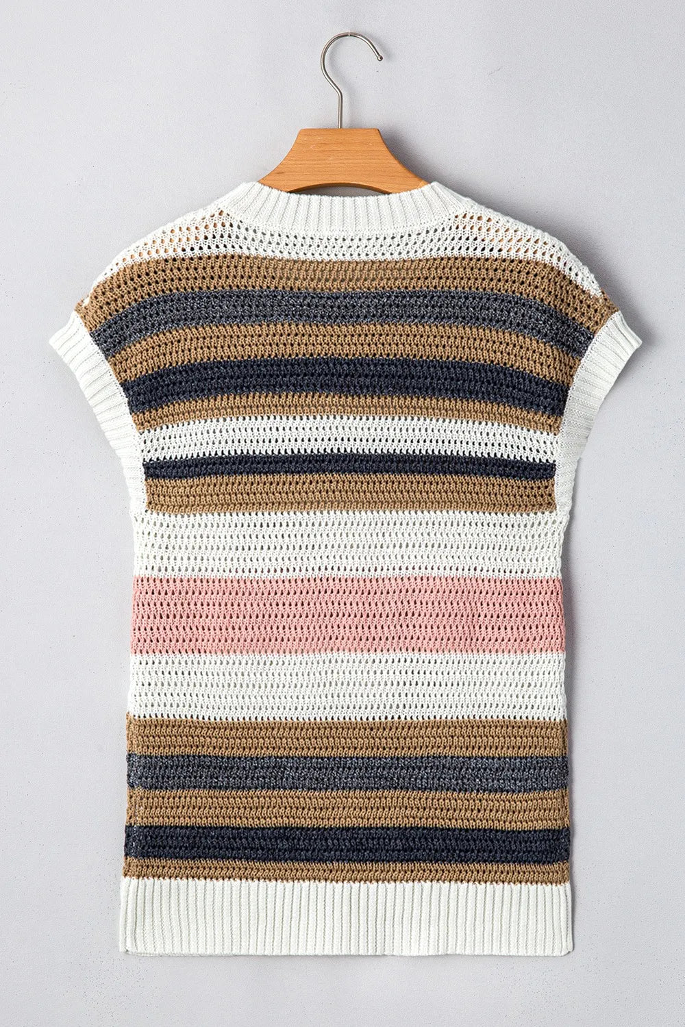 Stripe Color Block Eyelet Knit Short Sleeve Knit Top - Tigbul's Variety Fashion Shop