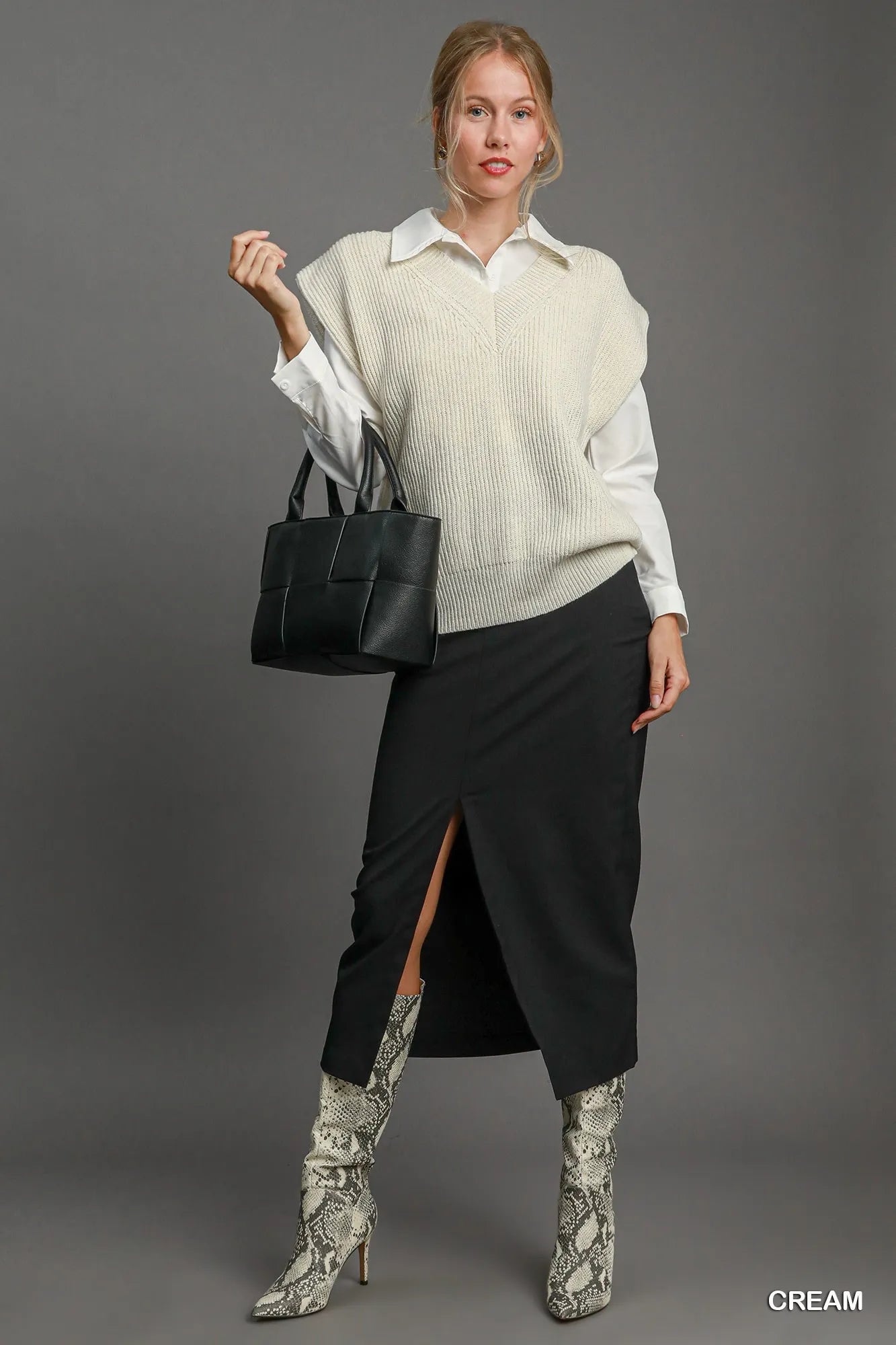 Umgee Oversized V Neck Vest - Tigbul's Variety Fashion Shop