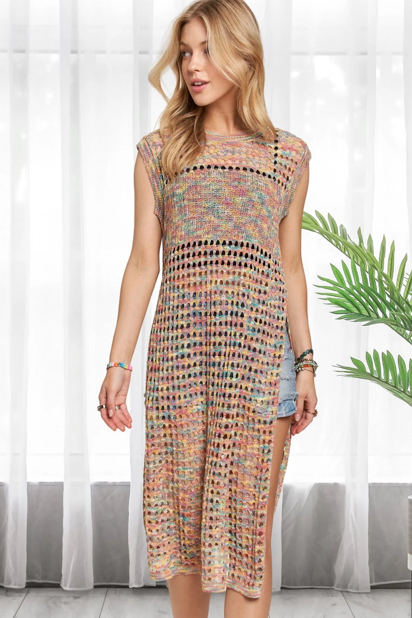 Multi Color Crochet Tunic Top - Tigbul's Variety Fashion Shop