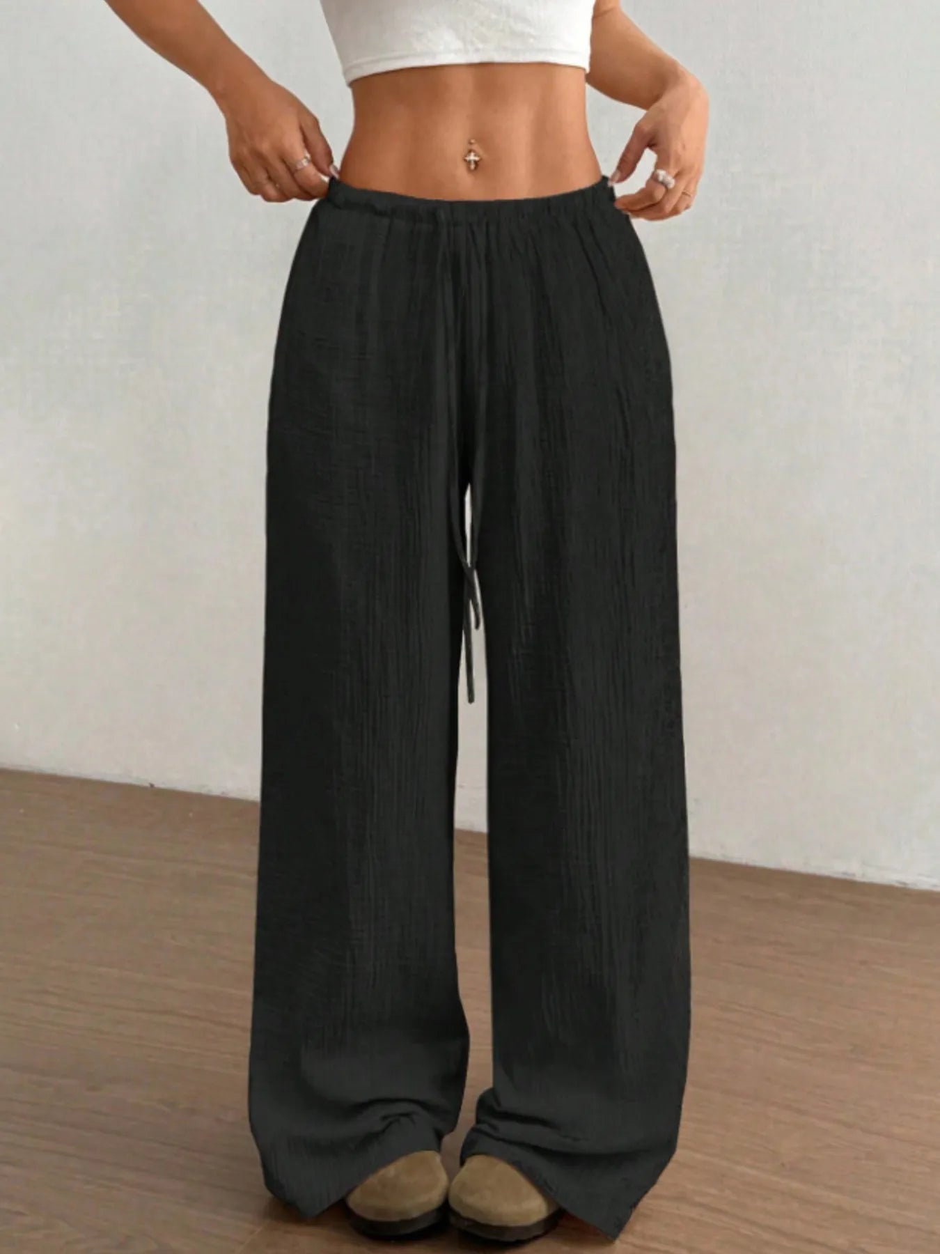 Wide Leg Drawstring Casual Pants - Tigbul's Variety Fashion Shop