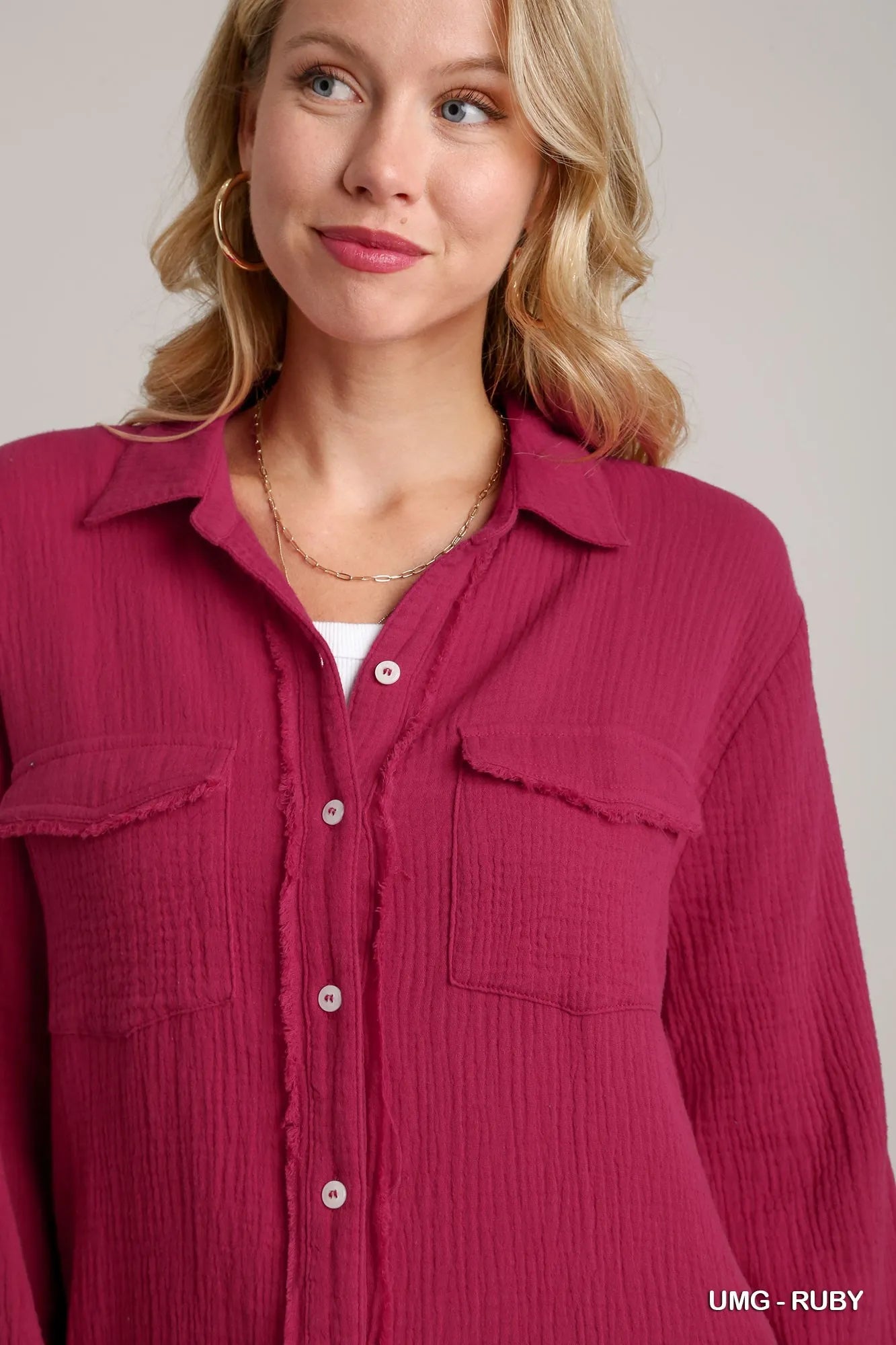 Umgee Cotton Gauze Button Down Shirt Dress - Tigbul's Variety Fashion Shop
