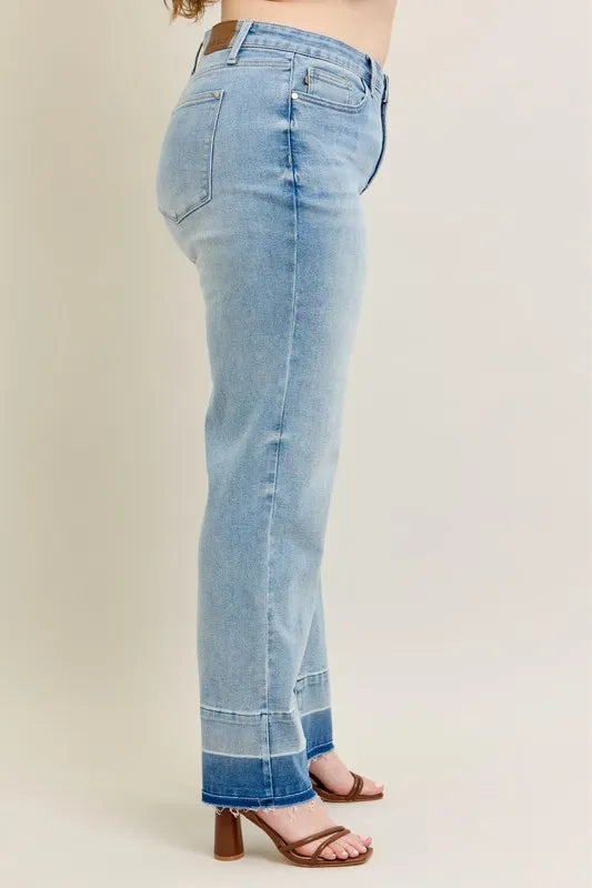 Judy Blue Full Size Mr Release Hem Wide Leg Jeans Plus Size - Tigbul's Variety Fashion Shop