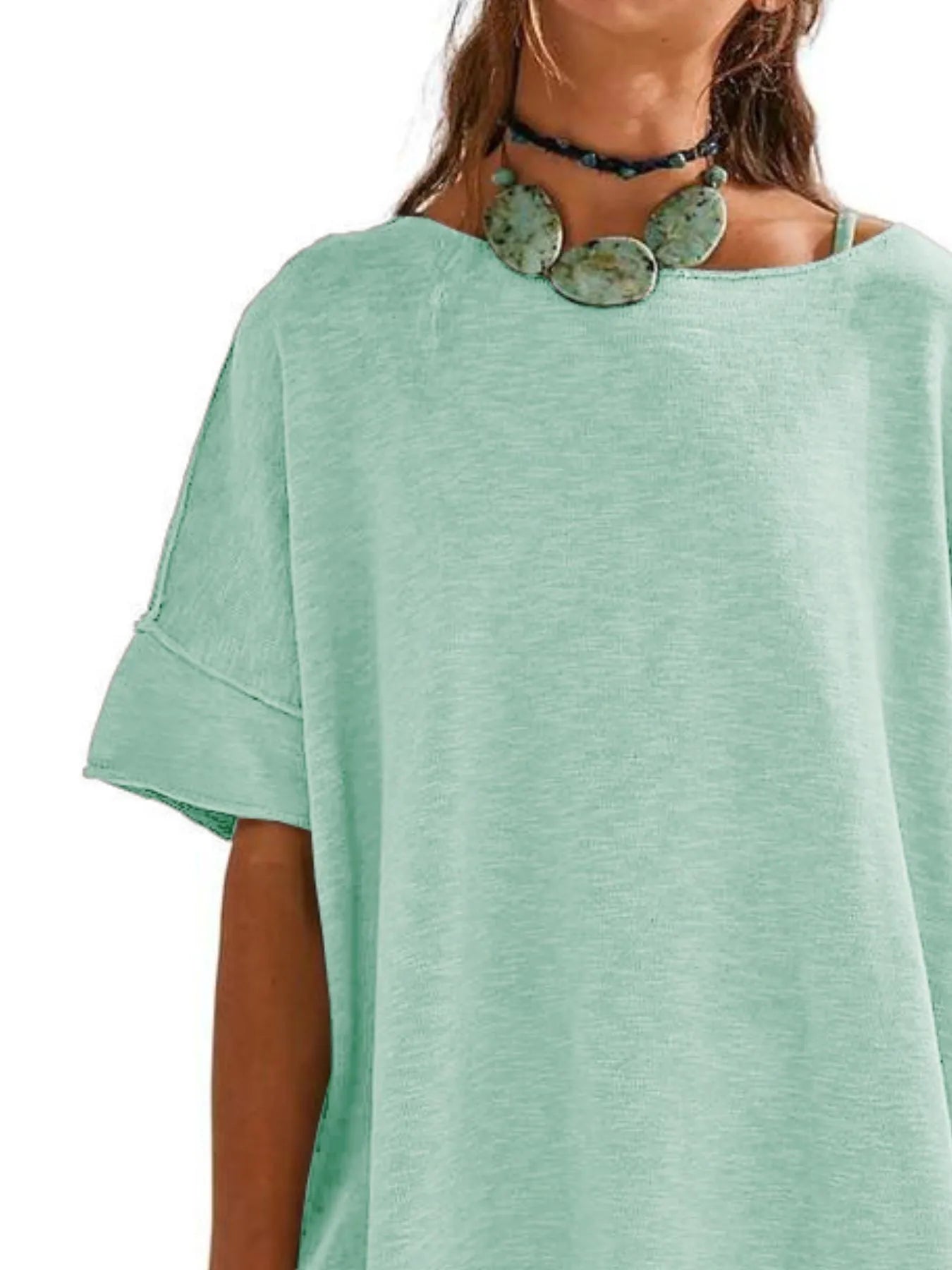Oversized Round Neck Drop-Shoulder T-Shirt - Tigbul's Variety Fashion Shop