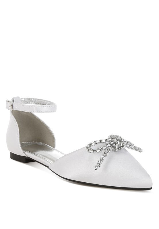 Simina Rhinestone Detail Bow Flat Sandals - Tigbul's Variety Fashion Shop