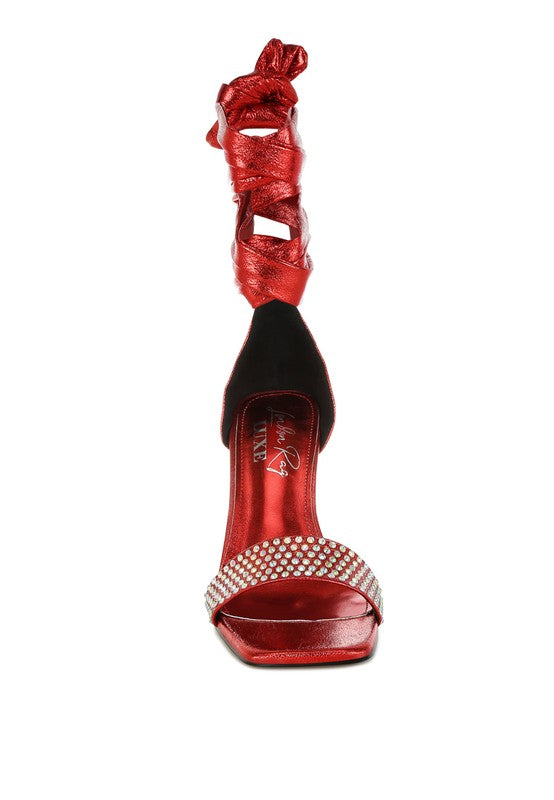 Hashira Rhinestone Studded Lace-Up Fantasy Heels - Tigbul's Variety Fashion Shop