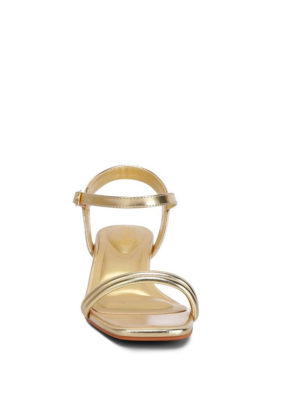Zabou Metallic Ankle Strap Low Block Heels - Tigbul's Variety Fashion Shop