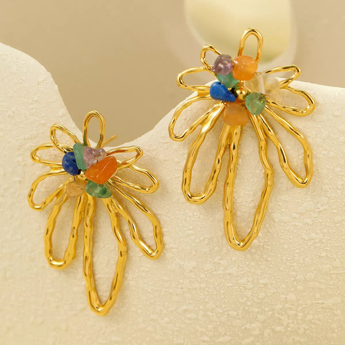 18K Gold-Plated Natural Stone Flower Earrings - Tigbul's Variety Fashion Shop