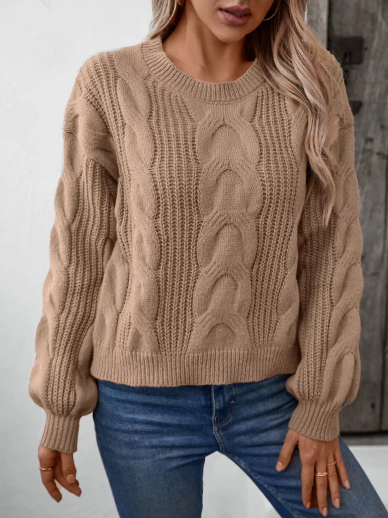 Cable Knit Long Sleeve Sweater - Tigbul's Variety Fashion Shop