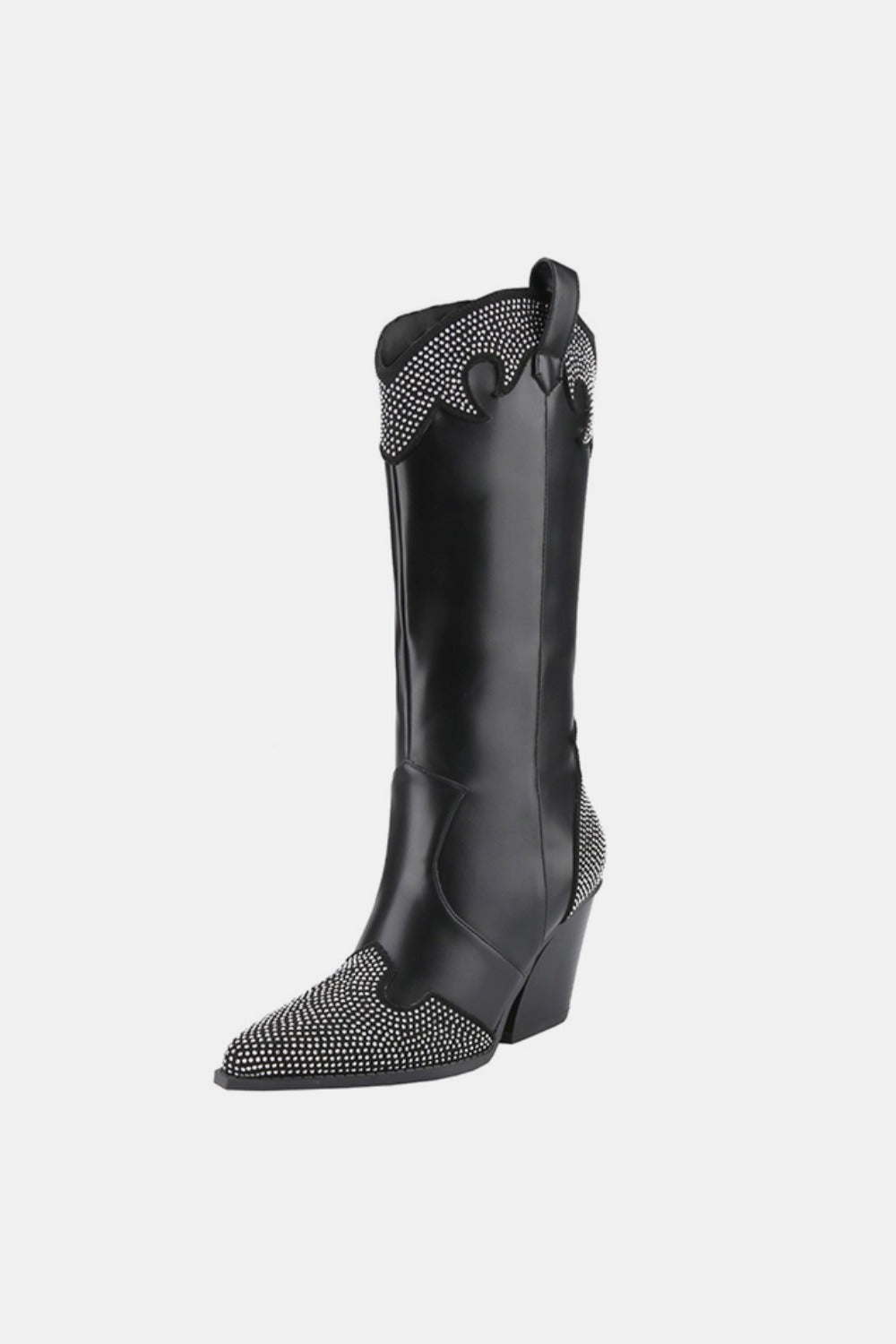 Chunky Heel Rhinestone Decor Western Boots - Tigbul's Variety Fashion Shop