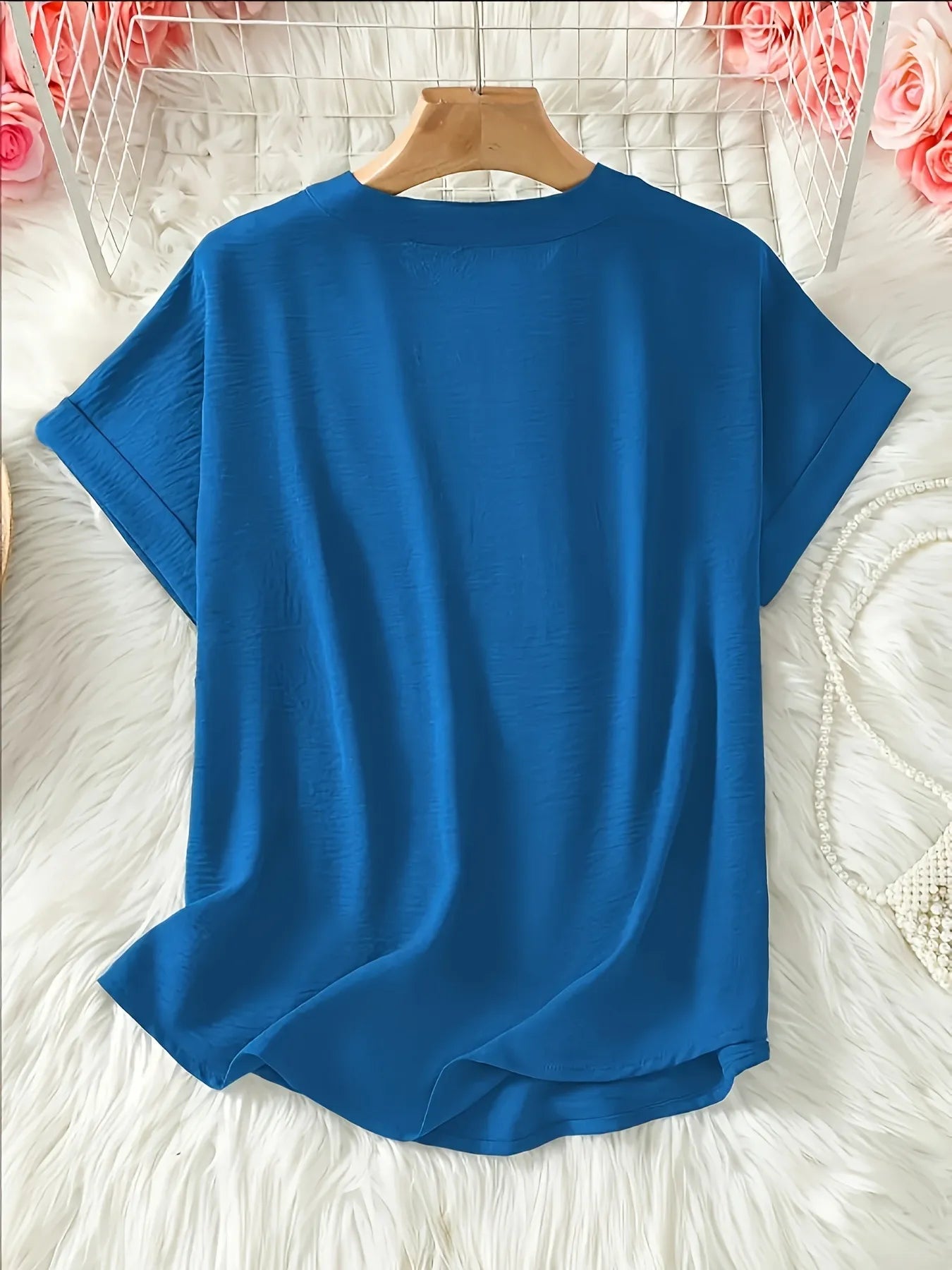 Casual Notched Short Sleeve Blouse - Tigbul's Variety Fashion Shop