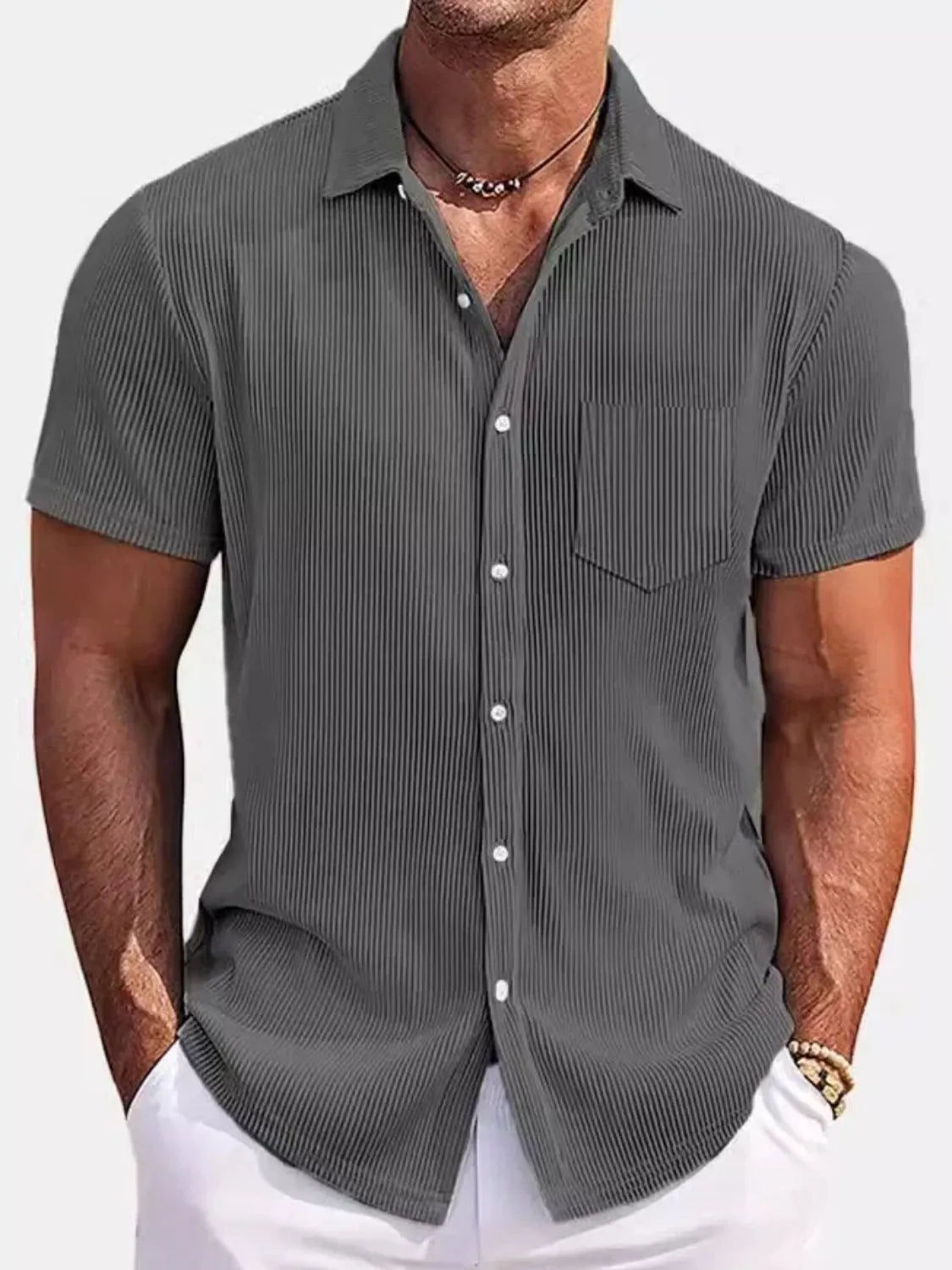 Men's Full Size Classic Short Sleeve Corduroy Button Down Shirt Plus Size - Tigbul's Variety Fashion Shop
