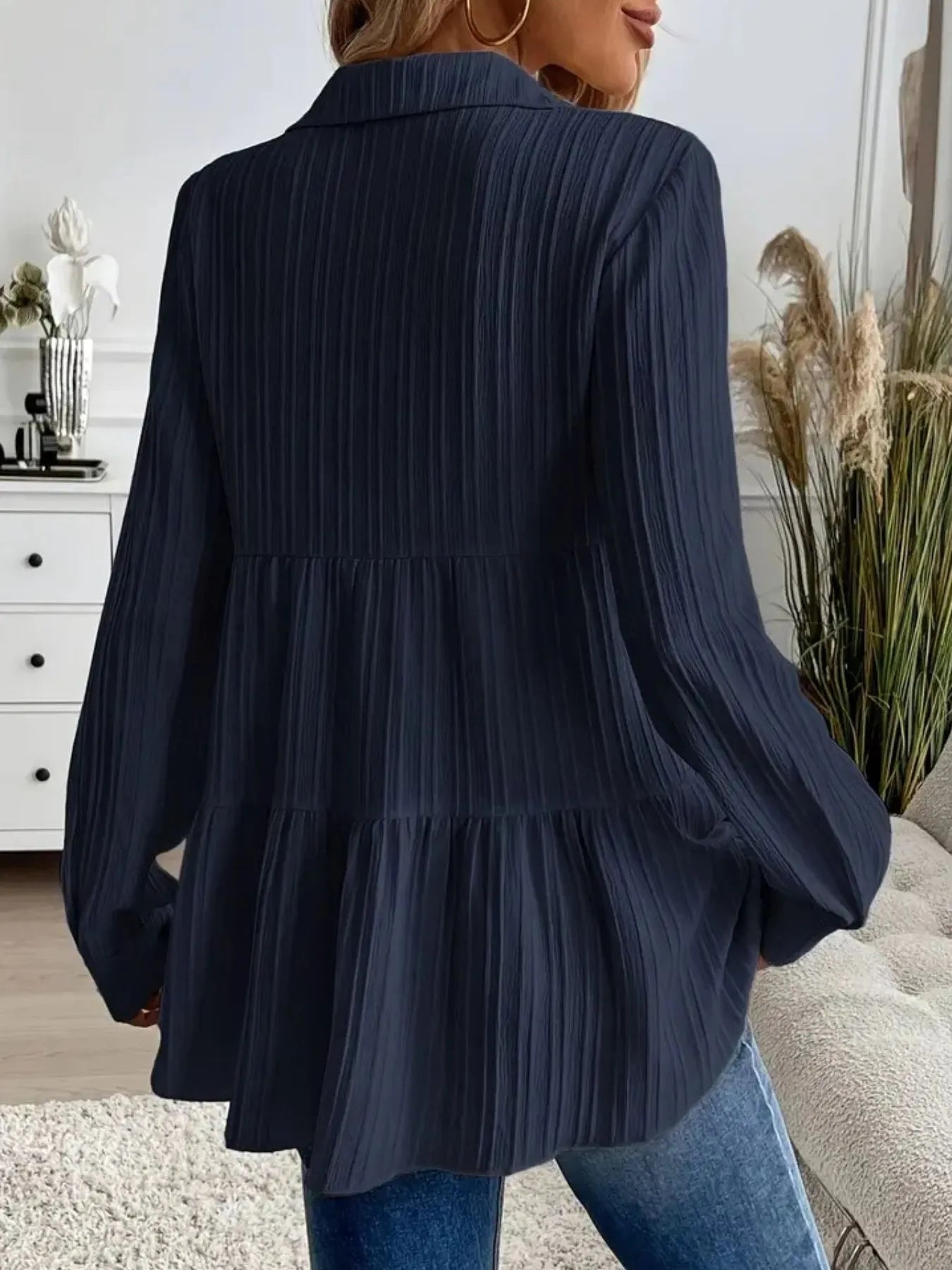 Striped Button-Down Tiered Shirt - Tigbul's Variety Fashion Shop