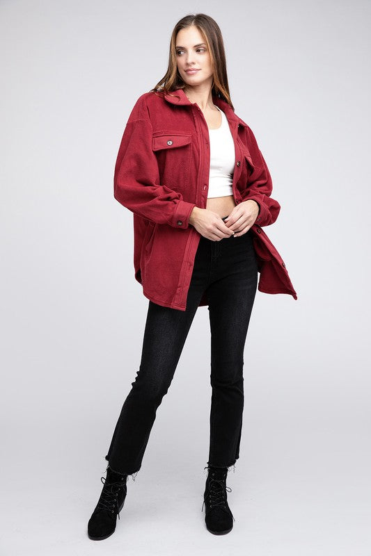 Fleece Buttoned Down Oversized Jacket - Tigbul's Variety Fashion Shop