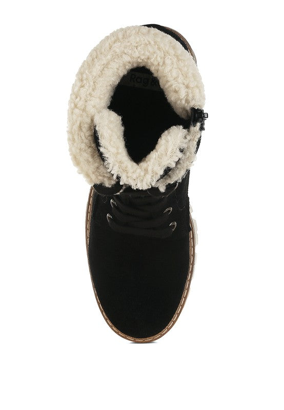 Madoka Fur Collar Chunky Ankle Boots - Tigbul's Variety Fashion Shop