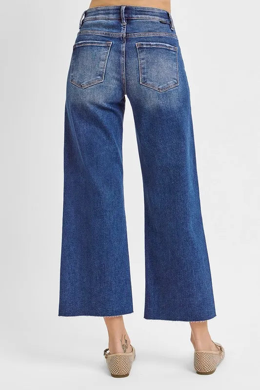 RISEN Raw Hem Wide Leg Cropped Jeans - Tigbul's Variety Fashion Shop