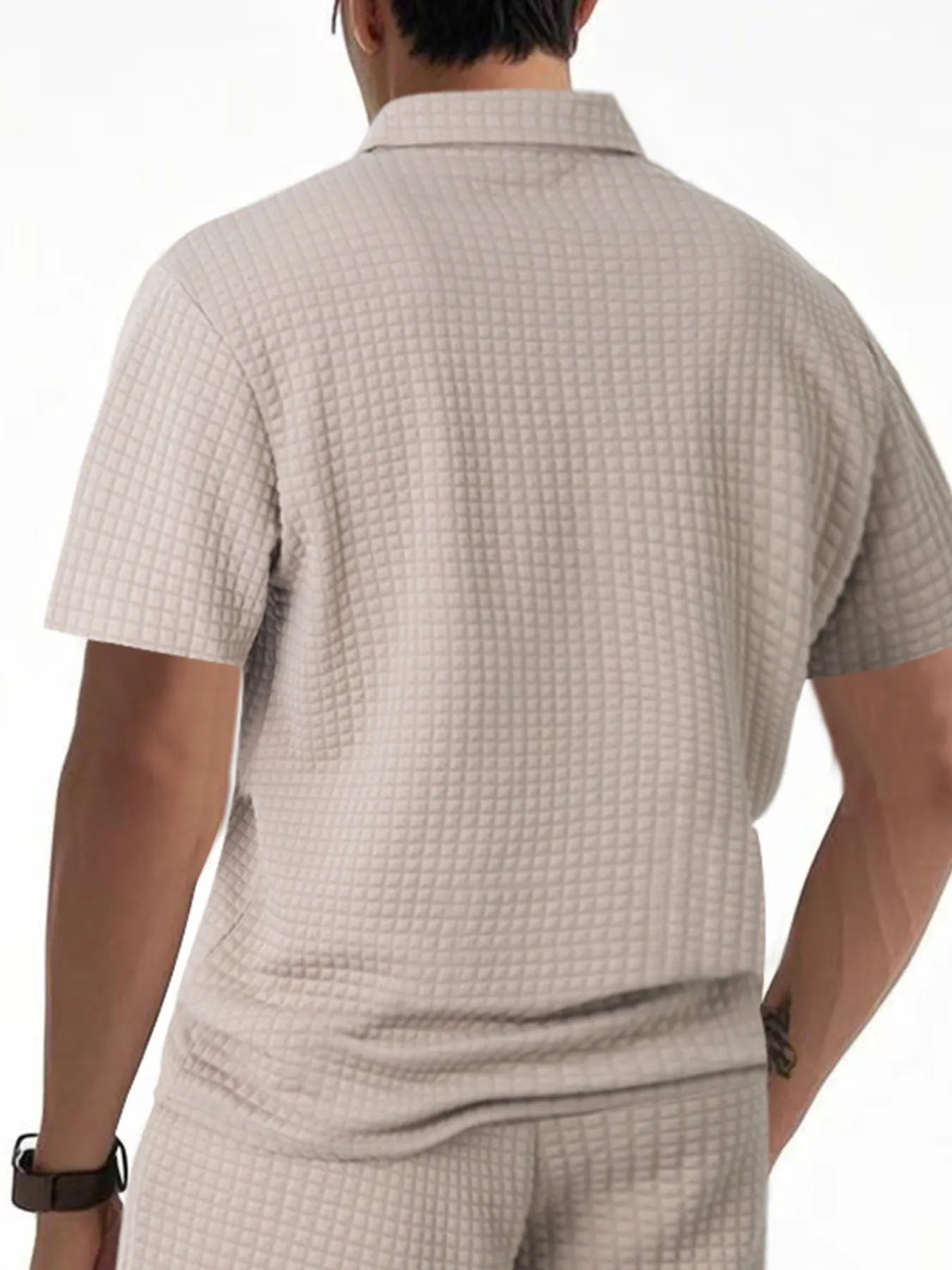 Men's Full Size Waffle Short Sleeve Polo with Zipper Detail Plus Size - Tigbul's Variety Fashion Shop