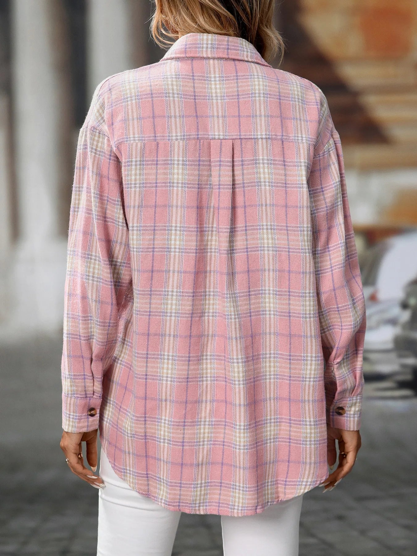 Plaid Button-Down Oversized Shirt - Tigbul's Variety Fashion Shop