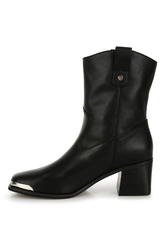 Iliad Genuine Leather Metallic Accent Ankle Boots - Tigbul's Variety Fashion Shop